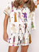 2PCS 1960s Singer Cartoon Print Button Pajama Set