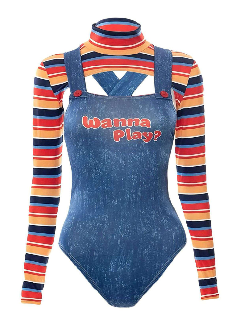 1970s Halloween Striped Costume Bodysuit