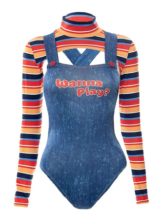 1970s Halloween Striped Costume Bodysuit