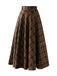 Brown 1980s Plaid Belted Midi Skirt