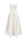 Beige 1940s Bowknot Ruffled Floral Lace Dress