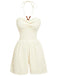 Beige 1940s Beaded Ruched Halter Waist Romper