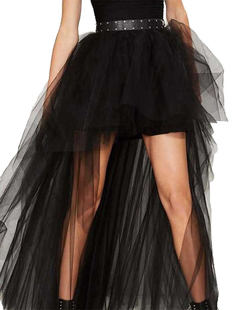 1960s Solid High-Low Hem Mesh Skirt