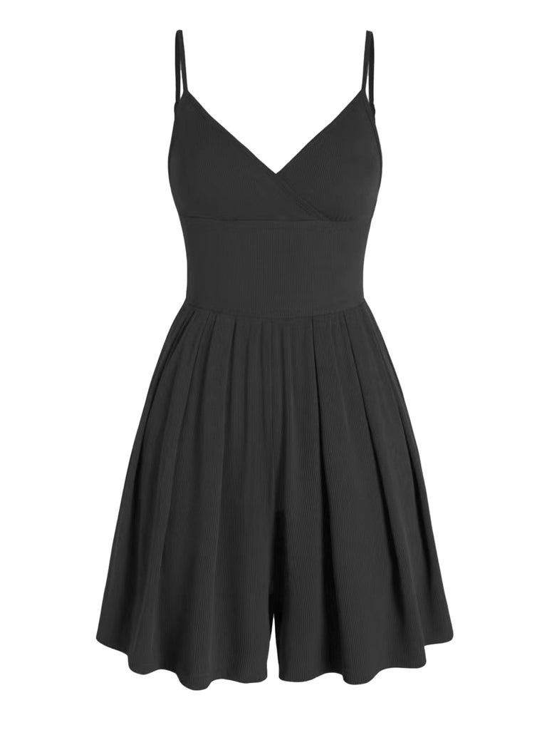 1980s Solid Spaghetti Strap V-Neck Romper