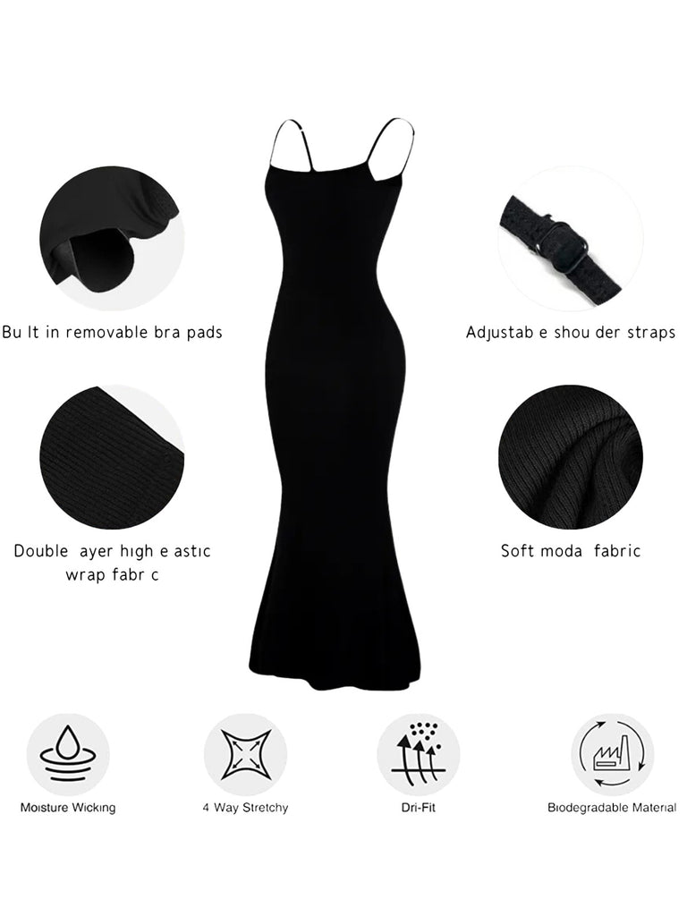 Black 1970s 2-in-1 Shapewear Slip Dress