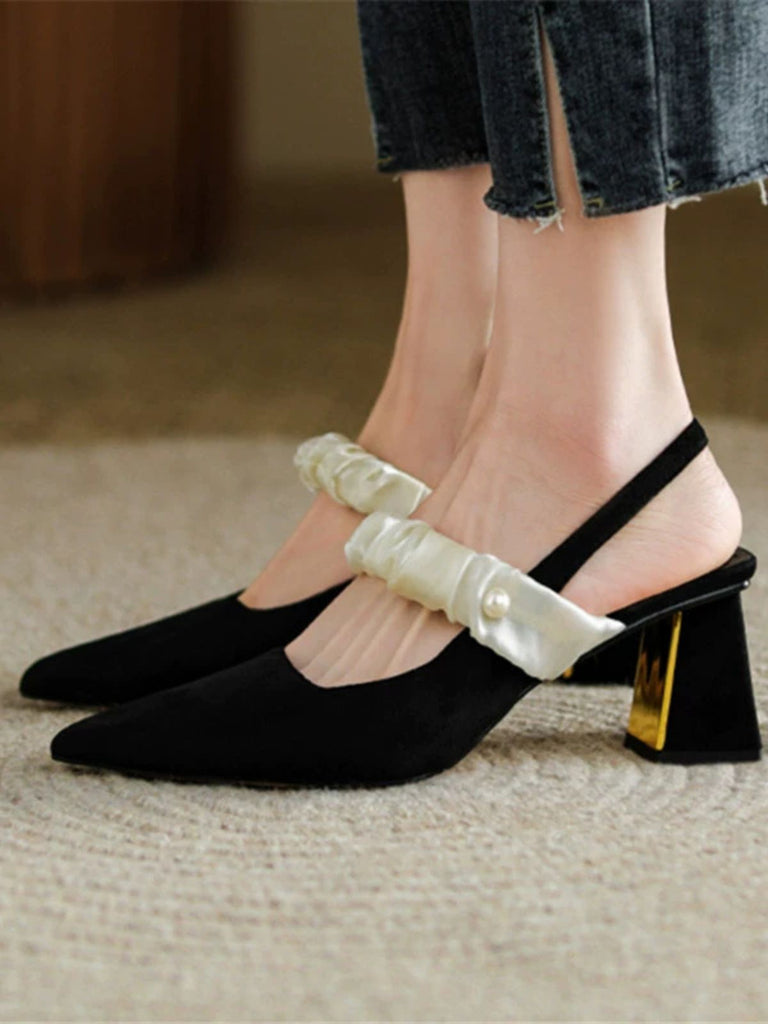 Black Pointed Closed Toe Chunky heel Sandals