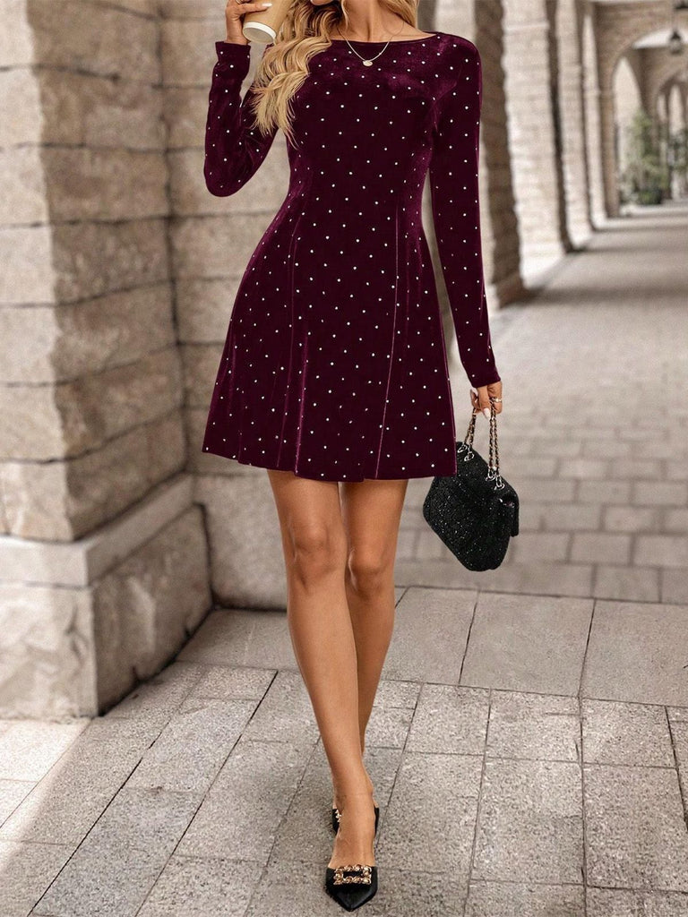 1980s Velvet Rhinestone Fit Party Dress