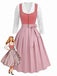Pink 1950s Velvet Sweetheart Neck Dress & Apron & Lace Top