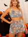 2PCS Grey 1970s Halloween Glowing Print Flannel Pajama Set