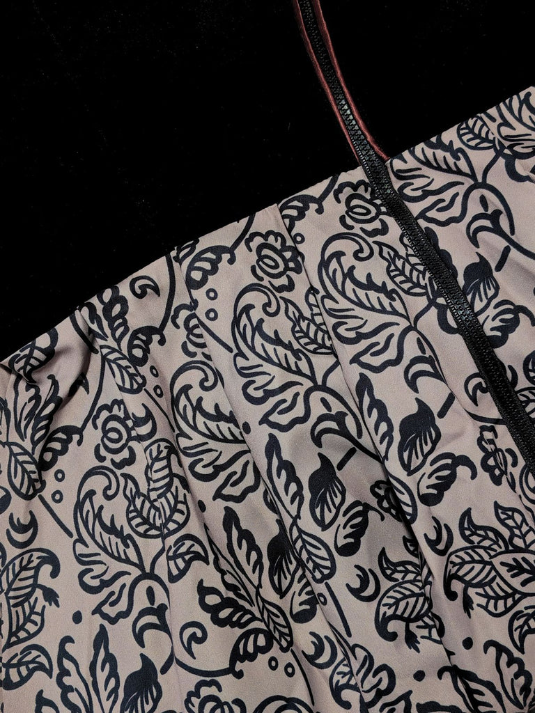 Brown 1950s Crochet Velvelt Dress & Satin Pleated Apron