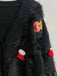 1970s 3D Christams Print Fluffy Knit Button Cardigan