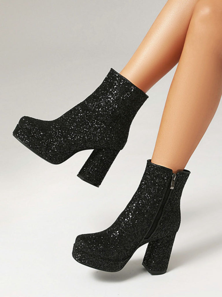 Gold Glitter Platform Ankle Block Heel Boots