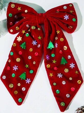 Vintage Christmas Velvet Large Bow Hairpin