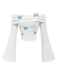 White 1970s Butterfly Off-Shoulder Bel-Sleeve Top