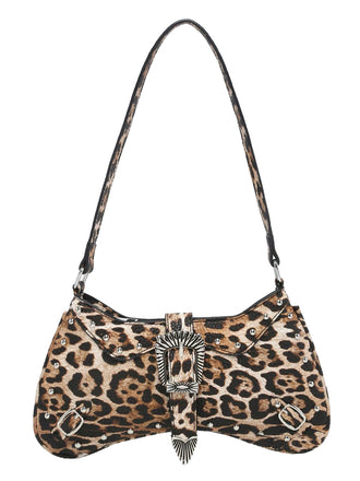 Vintage Leopard Studded Shoulder Bag