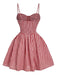 Red 1950s Gingham Plaid Button Spaghetti Strap Dress