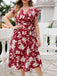 [Plus Size] Red 1940s Floral V-Neck Belted Dress