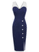 Dark Blue 1960s Patchwork Pencil Dress