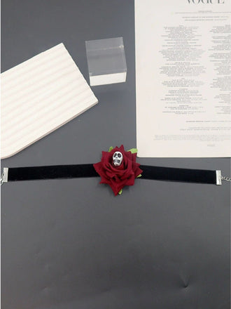Halloween 3D Rose Skull Choker