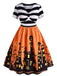 [Pre-Sale] 1950s Halloween Striped Pumpkin Haunted House Print Dress