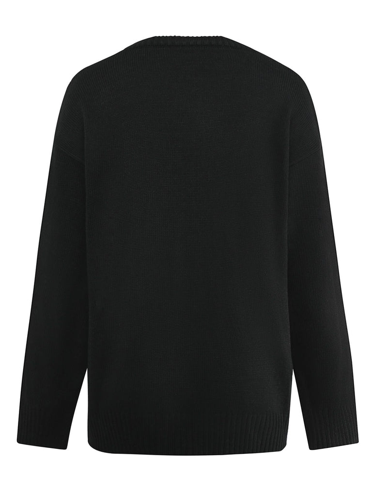 Black 1950s Halloween Skeleton Print Knit Sweater