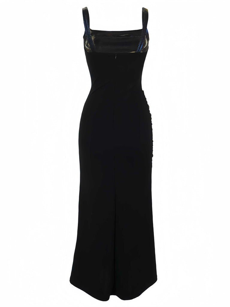 Black 1980s Gothic Slip Lace Maxi Dress