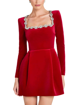 1960s Velvet Diamond Square Neck Dress