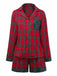 2PCS Red 1930s Christmas Plaid Pajama Set
