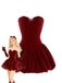 Wine Red 1980s Strapless Sequin Bow Mini Dress
