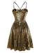 Gold 1960s Metallic Pleated Cutout Party Strap Dress