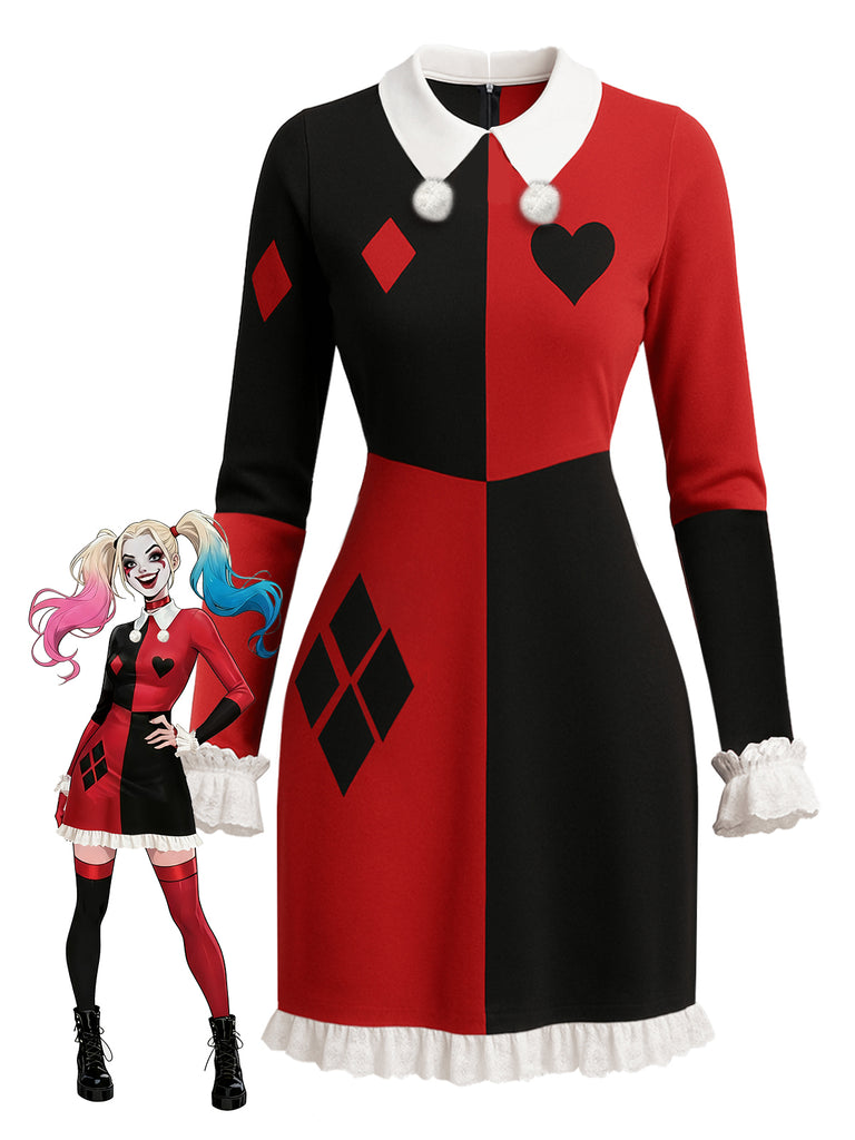 [Pre-Sale] Red & Black 1960s Geometric Poker Card Dress