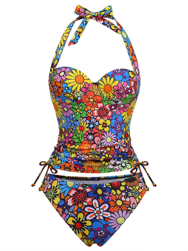 2000s Daisy Halter Colourful Tankini Set: beautiful vintage fashion, retro style, classic elegance with timeless appeal