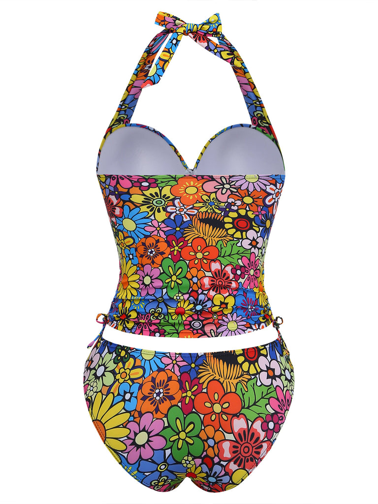 2000s Daisy Halter Colourful Tankini Set | vintage fashion, retro style, classic elegance - perfect for retro fashion enthusiasts