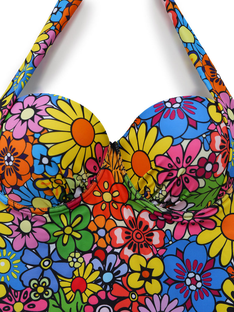 2000s Daisy Halter Colourful Tankini Set - vintage fashion, retro style, classic elegance for vintage lovers
