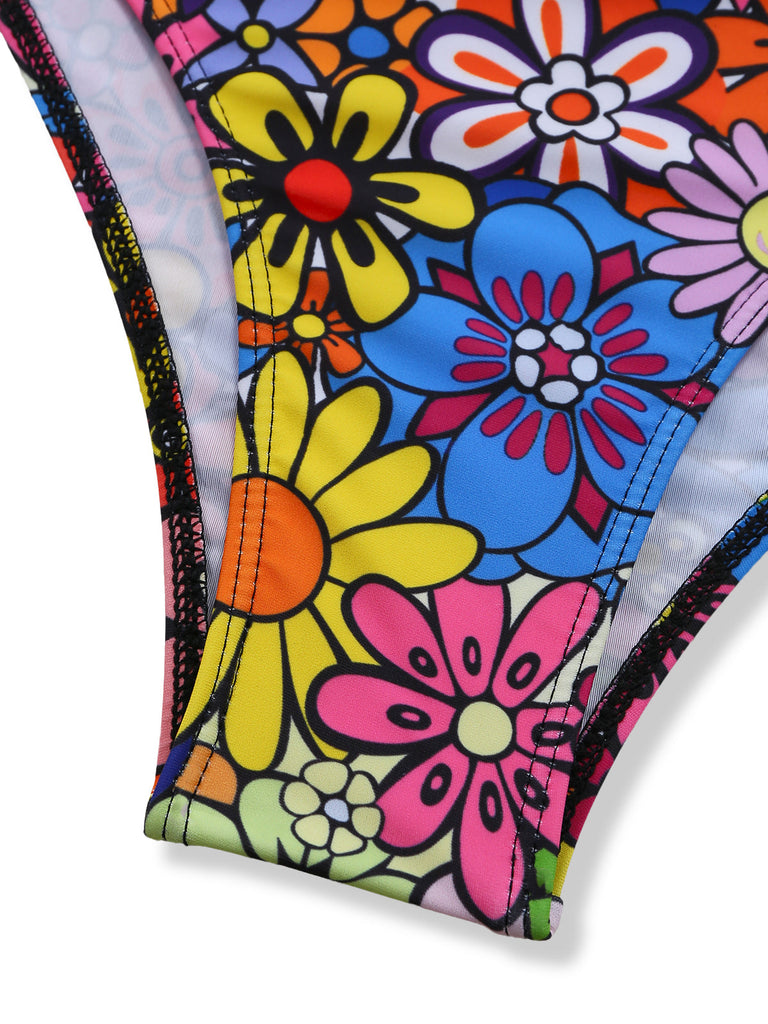 2000s Daisy Halter Colourful Tankini Set - vintage fashion, retro style, classic elegance for vintage lovers