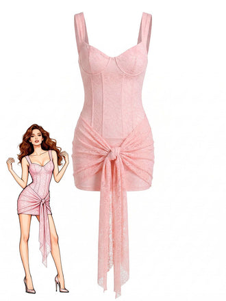 2000s Solid Lace Sexy V-Neck Belted Sheath Slip Dress - vintage dress, retro fashion