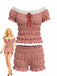 Red 2000s Gingham Off-Shoulder Smocked Top with Shorts Set - vintage fashion, retro style, elegant red