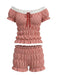 Red 2000s Gingham Off-Shoulder Smocked Top with Shorts Set - vintage fashion, retro style, elegant red