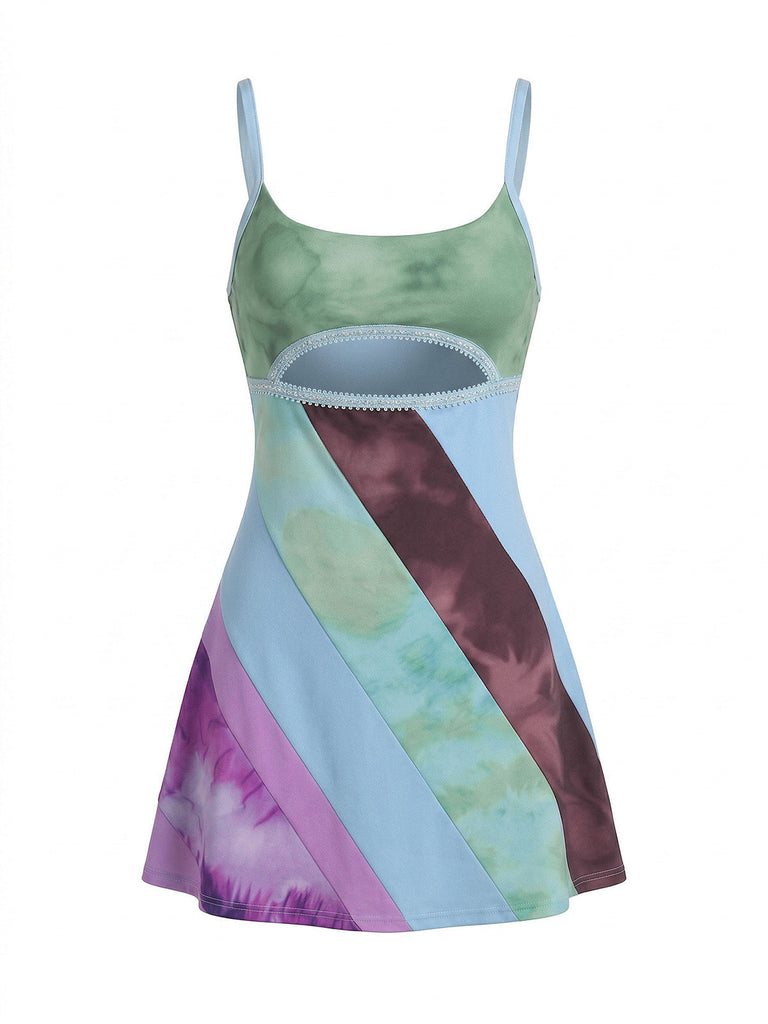 2000s Tie-Dye Cutout Rainbow Mini Dress - vintage dress, retro fashion