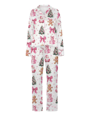 White 1940s Christmas Candy Canes Pajama Set