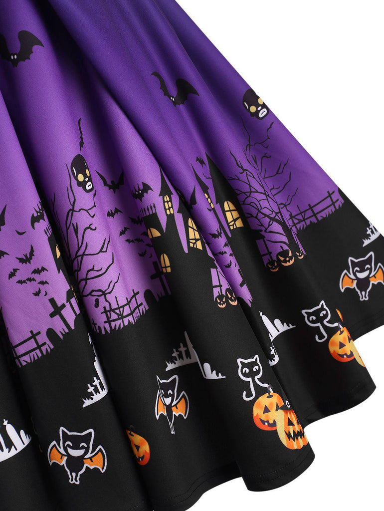 Purple 1950s Halloween Button Dress