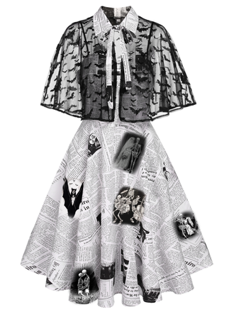 White 1950s Bat Cape Swing Dress (86% off)