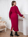 [Plus Size] Burgundy 1930s Christmas V-Neck Long Sleeve Dress