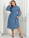 [Plus Size] Blue 1940s Lace Up Puff Sleeve Dress