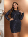 [Plus Size] Navy Blue 1960s Glamorous Sequin Bronzing Dress
