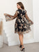 [Plus Size] Black 1960s Christmas V-Neck Embroidered Bronzing Dress
