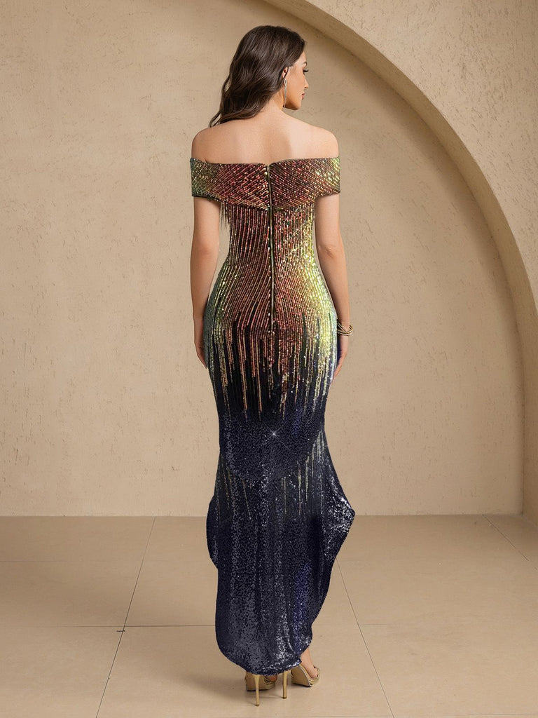 1930s Gradient Sequined Slashed Fishtail Dress