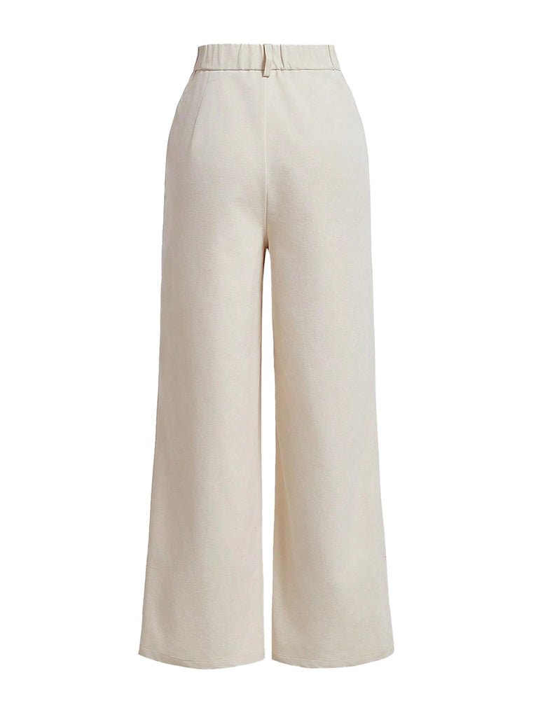 Beige 1950s High Waist Pocket Solid Pants