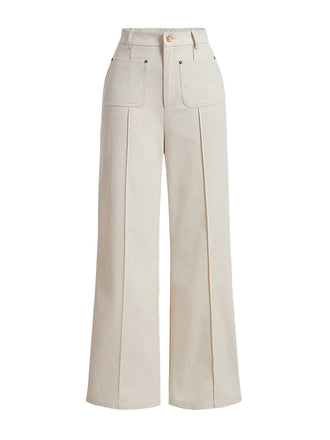 Beige 1950s High Waist Pocket Solid Pants