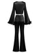 2PCS 1970s Feather Cuff Tie-Up Crop Top & Slit Pants